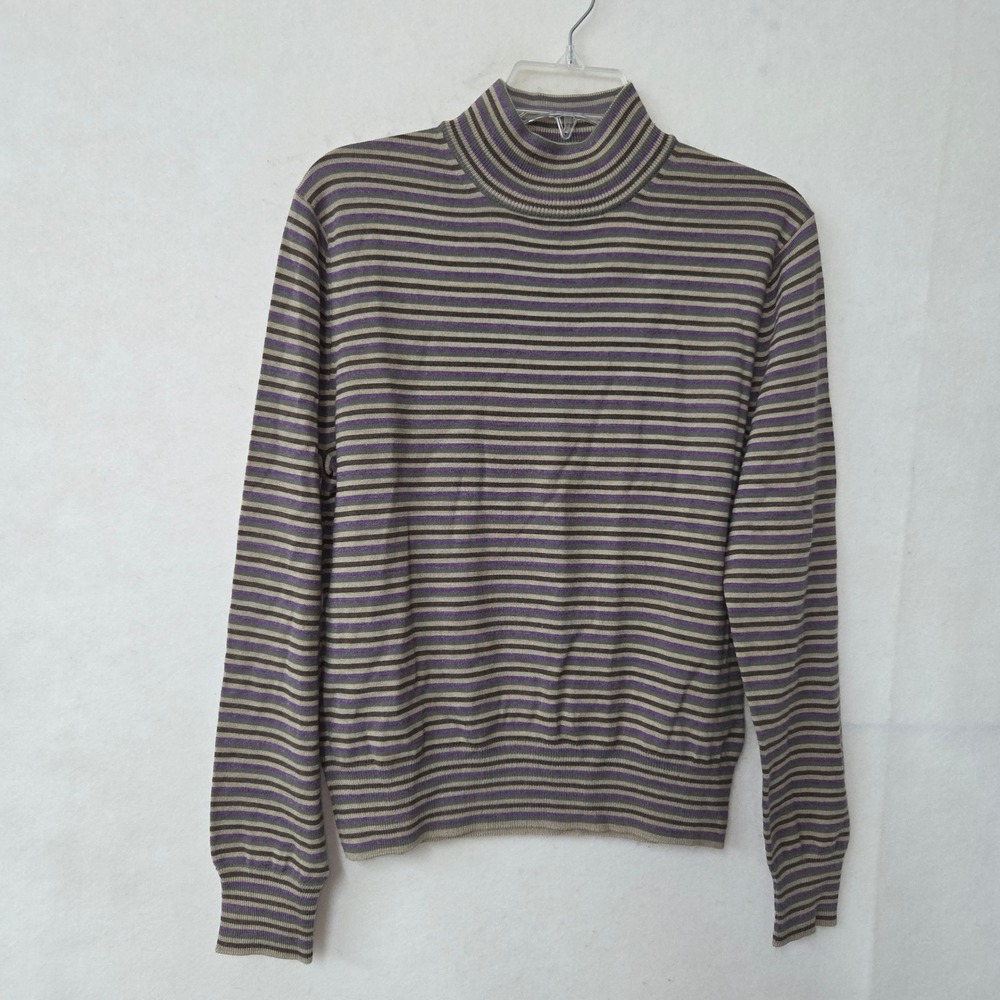 Kasha de Rodier Striped Turtleneck Sweater Women's Size L Wool Blend Lightweight